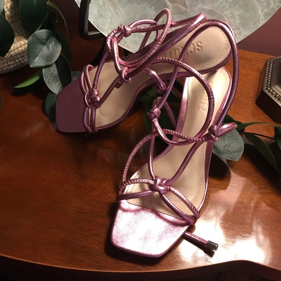 Schutz Belize Ankle tie heels. Leather. Size 6.5 Metallic Pink - Picture 2 of 8